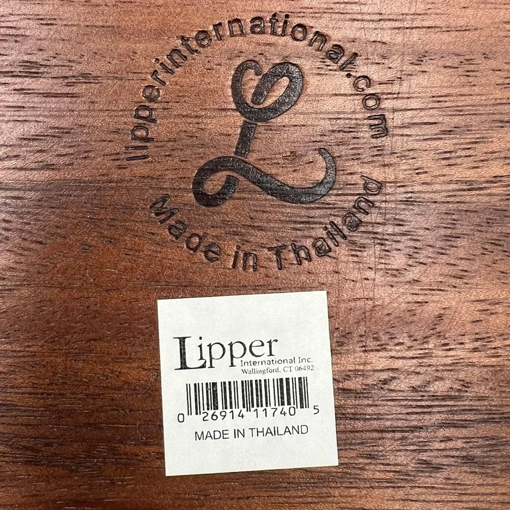 Lipper International Acacia Wood Salad Bowl 12in Brown Wavy Rim NWOT